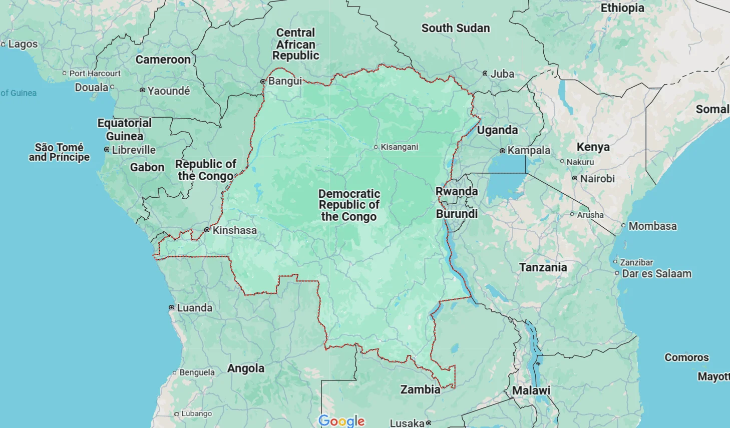 República Democrática do Congo (Imagem: Reprodução Google Maps)